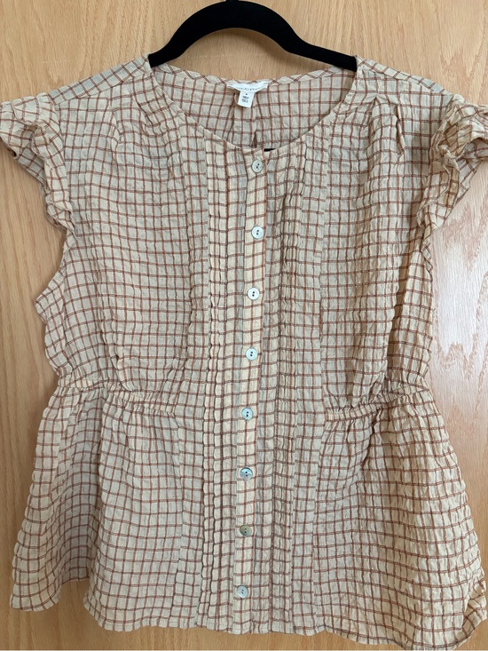 Pilcro Tops - Pilcro Beige Dress with Brown Windowpane Check